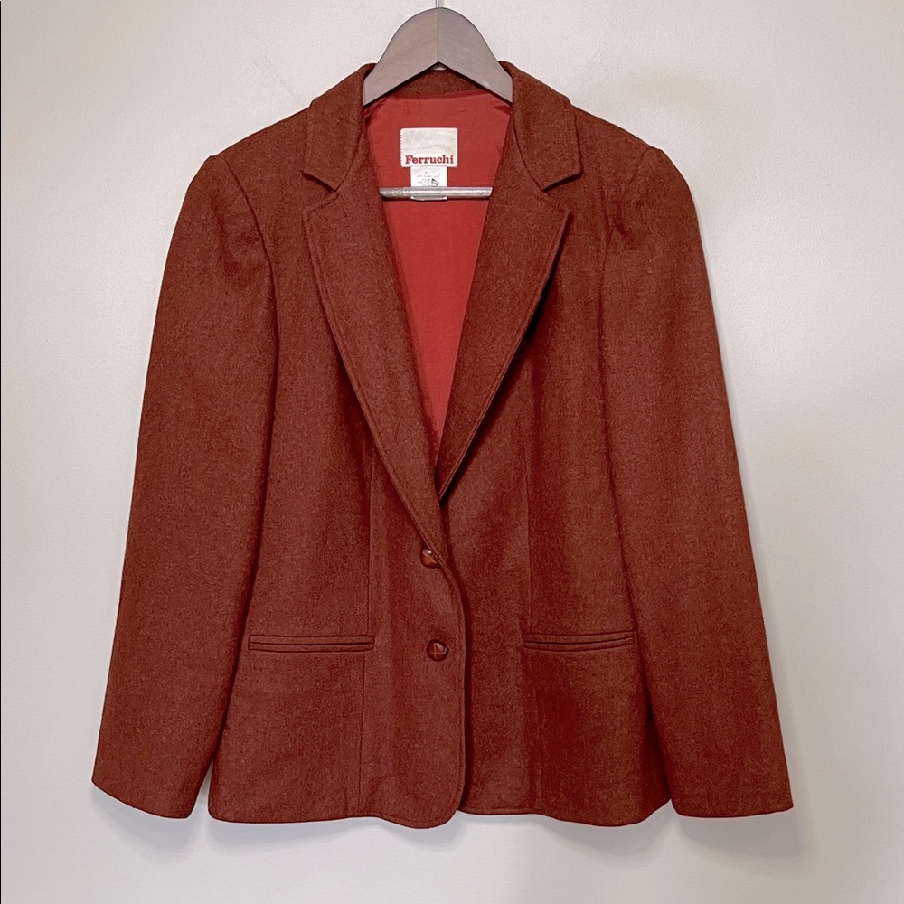 Vintage Ferruchi Wool Blend Blazer Rust Orange‎ Brown Size 11/12 (M/L) 70s 80s